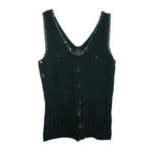 Black Fashion Tank Top with shiny sequins and beads designed.